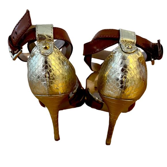 Guess Stiletto Womens Brown and Gold Snakeskin Heels Ankle Strap Size 6.5 - Picture 4 of 6